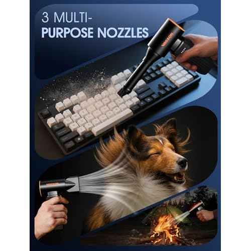 Compressed Air Duster, 260000RPM Cordless Electric Air Blower with Brushless Motor, 3-Speed Adjustable & Rechargeable ? Powerful Dust Cleaner for Keyboard, Computer, Car, Outdoor, Air Bed