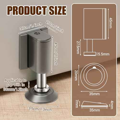 2 Pack Adjustable Magnetic Door Stoppers, Drilled Mount or No Drill Invisible Doorstops for Inside Door with Installation Screws and Adhesive Stickers, Protects Wall from Damage (Gray)