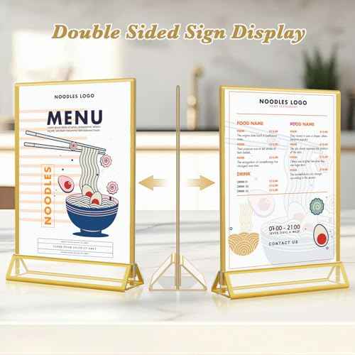 Gold Acrylic Sign Holder 5x7, 16 Pack Wedding Gold Frame Table Number Holders Vertical, Clear Picture Frames Flyer Stands Tables Menu Holder, Double Photo Paper Display Holder for Party, Home, Office