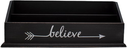 Rustic Wooden Office Desk Organizer & Mail Rack with Distressed Wood Finish 12" X 4" X 5" (Black (Believe))