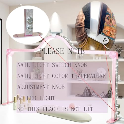 KEDAO Nail Light for Desk Half Moon Light for Nail Desk 34Inch Foldable LED Table Lamp Manicure for Table Adjustable Dimmable Half Moon Lamp for Lash Beauty Tattoos Crafts White