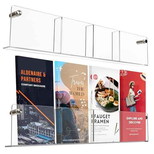 Acrylic Brochure Holder Wall Mount - Aesthetic Design, Optimized Shape, Pamphlet Holder Wall Mount - Perfect for Flyer Stand, Wall Brochure Holder - Ideal for Shop Owners & Professionals (4 Pockets)
