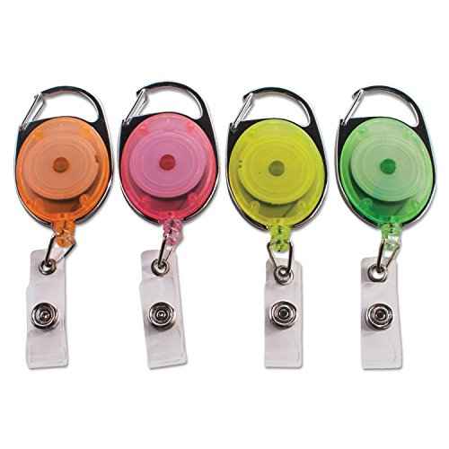 Advantus Identification Badge Reels with Carabiner Attachment, Assorted Neon Colors, Pack of 20 (91119)