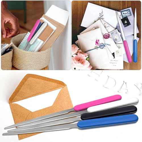 4 Pack Office Letter Opener, Stainless Steel Knife-Edge Blade Envelope Openers, Lightweight Mail Slitter with Ergonomic Grip Handle for Home and Office Use, Mixed Colors