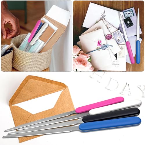 4 Pack Stainless Steel Letter Openers with Ergonomic Handles - Office Mail Cutters