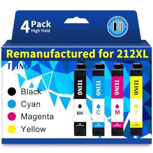 TEINO Remanufactured Ink Cartridge Replacement for Epson 212 T212 212XL Ink Cartridges for Epson Printer XP-4100 XP-4105 WF-2830 WF-2850 (Black Cyan Magenta Yellow, 4-Pack)