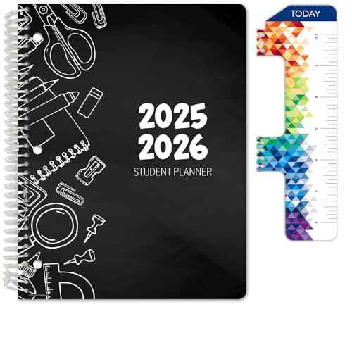 Global Datebooks Dated Middle School or High School Student Planner for Academic Year 2025-2026 Includes Ruler/Bookmark and Planning Stickers (Block Style - 8.5"x11" - Doodles)