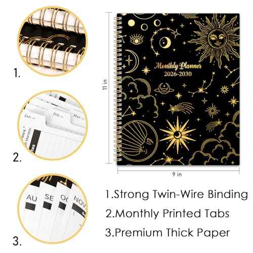 2026-2030 Monthly Planner/Calendar - 5 Year Monthly Planner 2026-2030 from Jan. 2026 - Dec. 2030, 9" x 11", 60 Months Calendar, Large 5 Year Planning with Tabs, Double-Side Pocket, Holidays