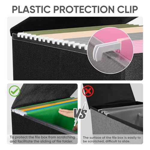 BALEINE Collapsible File Organizer Box with Lid - Black, 1 Pack, 15x12.5x10.5 Inches