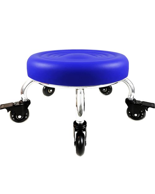 Vapaa taide Rolling Stools with Wheels Heavy Duty 450LB Waterproof PU Leather High Weight Capacity Roller Seat and Crystal Universal Wheels for Men Women Boy Girl Garage Salon Home Office Blue