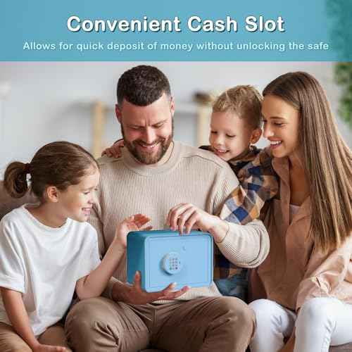 Kids Mini Safe Small Cash Box ? GoldenKey Blue Macaron 7¡±x9.4¡±x6.3¡± Money Security Safe with Coin & Bill Slot, Keypad & Key Lock, USB Backup, DIY Stickers, Piggy Bank for Home
