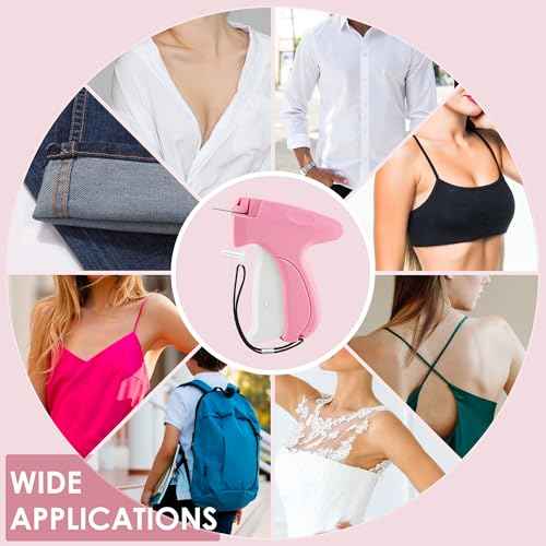 Handheld Stitch Tag Gun for Clothes, Quick Clothing Fixer, Tagging, Sewing Kit Includes 6 Needle, 1000 Black Fasteners & 1000 White Fasteners, Pink