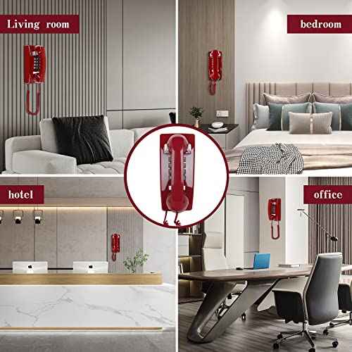 Retro Wall Phone, Sentno Vintage Wall Mounted Phones for Landline with Loud Mechanical Ringing, Wall Telephone with Ringtone and Handset Volume Control for Home, Office, Hotel and School (Red)