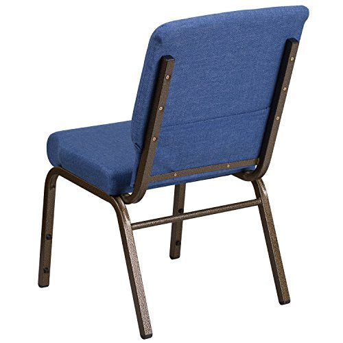 Flash Furniture HERCULES Series 18.5''W Stacking Church Chair in Blue Fabric - Gold Vein Frame