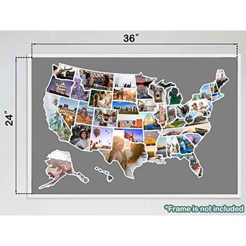 USA Photo Map - 50 States Travel Map 24 x 36 in, Includes Photo Maker, Idea Gift for Lovers Couples Adventurers, United States Weve Visited Vocation Travel Tracker Wall D?cor (Frame NOT Included)