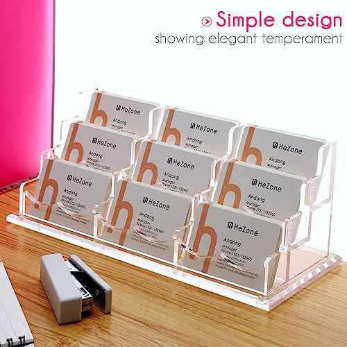 Business Card Holder for Desk, Multiple Cards Display Stand Rack for Women and Men, Clear Acrylic Card Organizer 9 Slot 3 Tiers