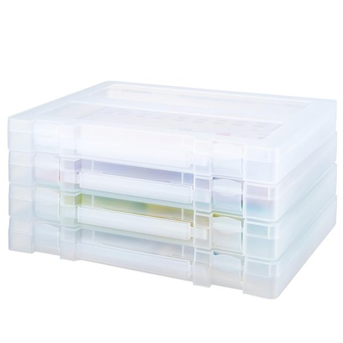 Mickiewicz 4 Pack Large A4 Paper document Box, Arts Supply Storage Organizer Box Scrapbook Storage Box Crafts Organization Boad Game Storage,Thick Plastic Scrapbook Storage Box for 8.5" x 11" Letter