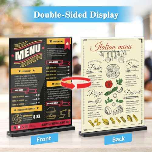 Acrylic Sign Holder 8.5x11, 10 Pack Double Sided Clear Display Stand with Black Base, T-Shape Table Number Holders, Plastic Picture Frames, Menu Brochure Sign Holder for Office, Show Fair, Restaurants