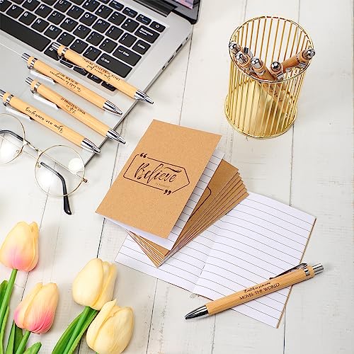 Fulmoon 200 Pcs Christmas Motivational Pens Notebook Gifts Bulk Inspirational Quote Ballpoint Pen Small Pocket Notepads Mini Journals Appreciation Gifts for Teachers Employee Students (Brown)