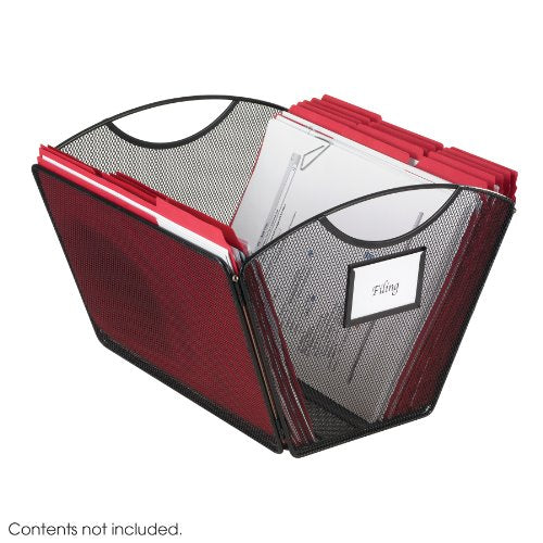 Safco Onyx Letter-Size Desktop Tub File, Collapsible For Compact Storage, Integrated Handles, Steel Mesh, Black