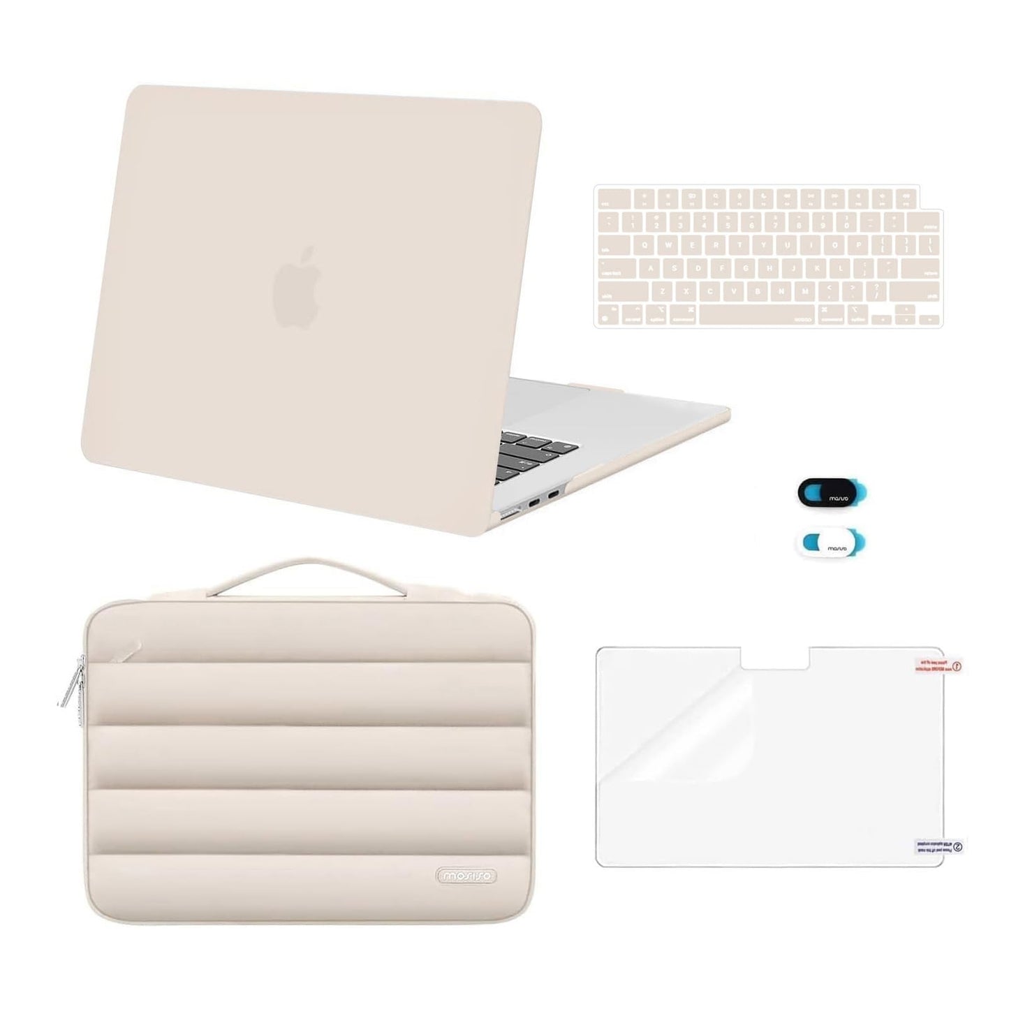 MOSISO Compatible with MacBook Air 15 inch Case M5 2026 M4 2025 M3 2024 M2 2023 A3448 A3241 A3114 A2941, Plastic Hard Shell Case&Puffy Sleeve Bag&Keyboard Skin&Webcam Cover&Screen Film, Sand