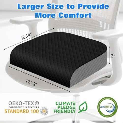 Seat Cushion, Memory Foam Chair Pad, Non-Slip Cushion for Office, Home, Car, Large Desk Chair Cushion, Washable Cover & Handle, Large, Black