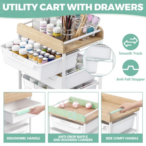 SYKIARIOL White 4-Drawer Rolling Craft Storage Cart with Lockable Wheels