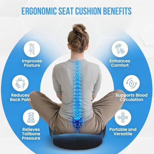 XL Pressure Relief Seat Cushion - Memory Foam Home, Car & Office Chair Cushion for Long Sitting Butt Pillow Tailbone Pain Relief Coccyx Sciatica Pillow for Hip & Back Pain