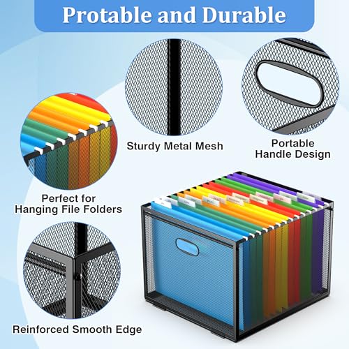 Metal Mesh Hanging File Organizer with Handles for Letter Size Files
