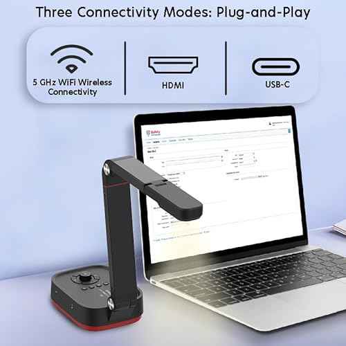 QPC100W Wireless 4K UHD Document Camera, WiFi/HDMI/USB Plug & Play, Compatible Mac OS, Windows, Chromebook Compatible for Live Demo,Web Meeting and Document Scanning