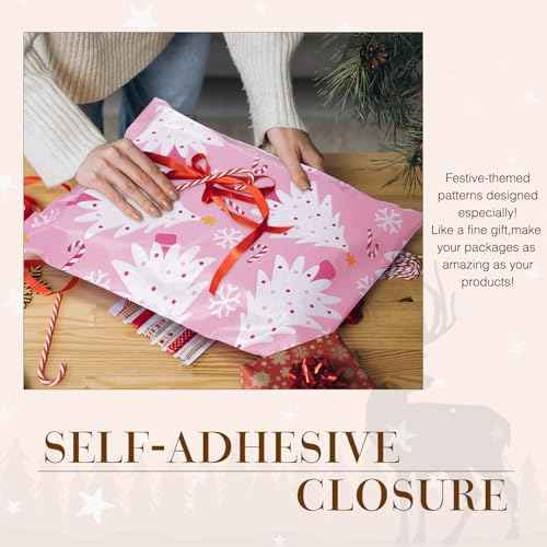 Metronic Christmas Poly Mailers 14.5x19 Inch 50 Pack Shipping Bags for Clothes,Self Adhesive Shipping Envelopes for Small Business,Waterproof Mailers Poly Bags for Shipping,Packaging Mailing Bags Pink