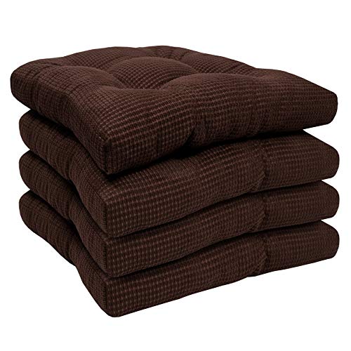 Sweet Home Collection Chair Cushion Crushed Memory Foam Pads Premium Slip Non Skid Microdot Rubber Back Tufted 16" x 16" x 3.25" Thick Seat Cover, 4 Count (Pack of 1), Chocolate Brown