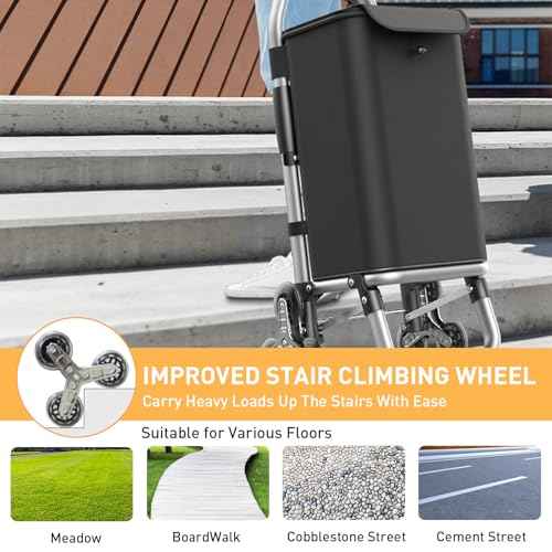 Heavy Duty 3 in 1 Shopping Cart, Foldable Hand Truck with 6 Wheels, 110 lbs Grocery Cart, Portable Utility Dolly, Waterproof Bag for Moving, Camping