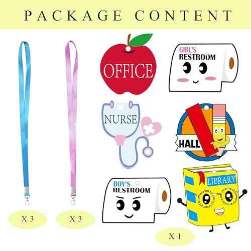 Hall Passes for Classrooms Must Haves, 6 First Day of School Teacher Organization Supplies Gifts Bathroom Lanyards Set for Elementary Middle High Students Restroom Library Office Nurse Bulk Pass