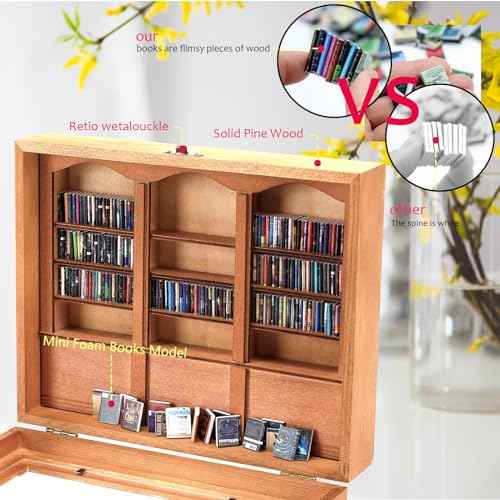Mini Bookshelf Shake Anxiety Mini Bookshelf with 260pcs Mini Books Wooden Mini Shake Away Your Anxiety Bookshelf for Anxious, Medium