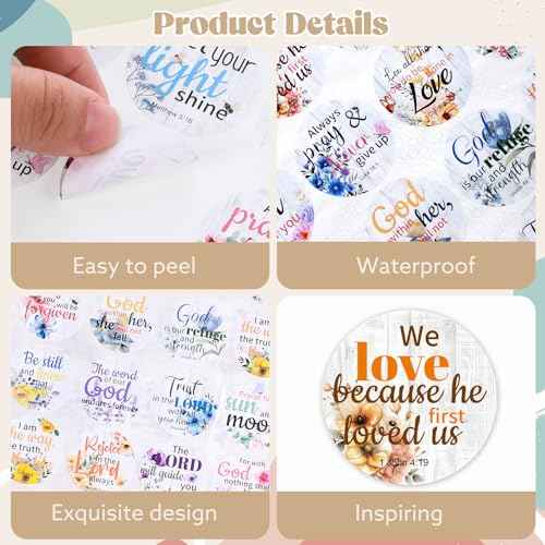 600 Pcs Bible Verse Stickers, 24 Styles Floral Scripture Stickers Christian Religious Inspirational Decals for Crafts Cards Envelope Seals and Christian Party,1.5 Inch