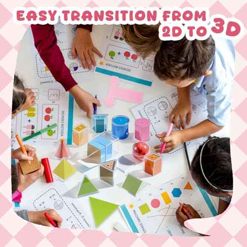Faccito Set of 12 Folding Geometric Shapes 2D 3D Geometric Solids Early Math Multicolored Shapes Manipulatives and Geometry Set for Kids Math Teacher Aids Supplies