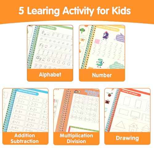 Large Magic Grooved Practice Copybook for Kids, Reusable Grooved Handwriting Workbook, Learn to Write Number Letter Tracing for Kids Ages 3-8 Kindergarten Preschool Calligraphy 10.2¡¿7.3"