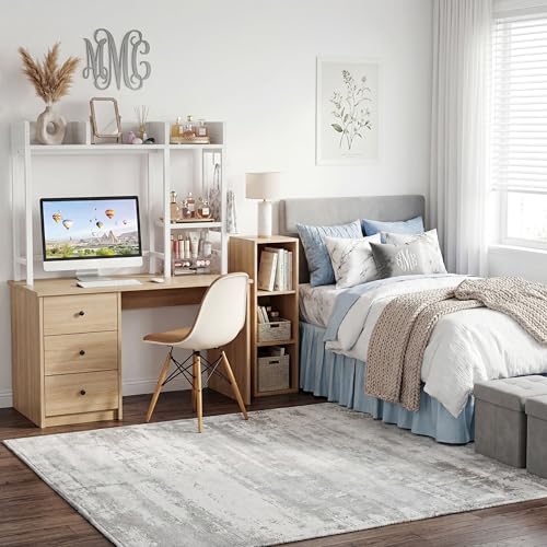 White Desk Hutch Organizer for Computer Desk & Home Office - 37" Storage Rack