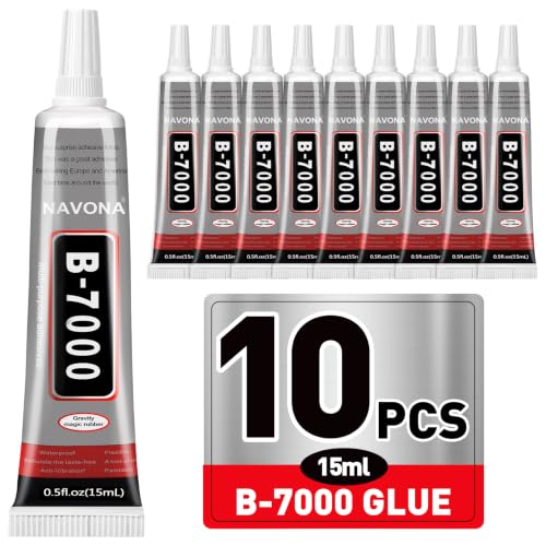 Navona 10 Pack 15ml B7000 Rhinestone Glue with Precision Tips - Clear Multi-Purpose Craft & Jewelry Adhesive