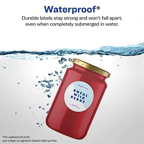 Avery Durable Waterproof Round Labels, Sure Feed Technology, 2.5" Diameter, 225 Total, Oil and Tear-Resistant Waterproof Labels, Print-to-The-Edge, Laser/Pigment-Based Inkjet Printable