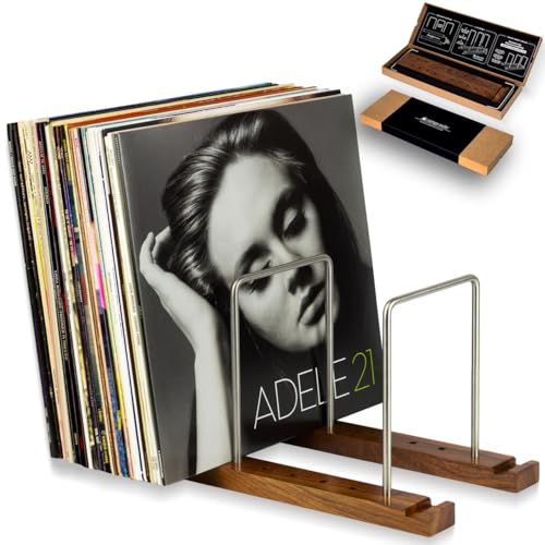 Optage Audio Durable Vinyl Record Storage Holder for 75 LPs, Solid Walnut Record Stand with Built-in Now Playing Display, Sleek Vinyl Record Holder & Display for Album