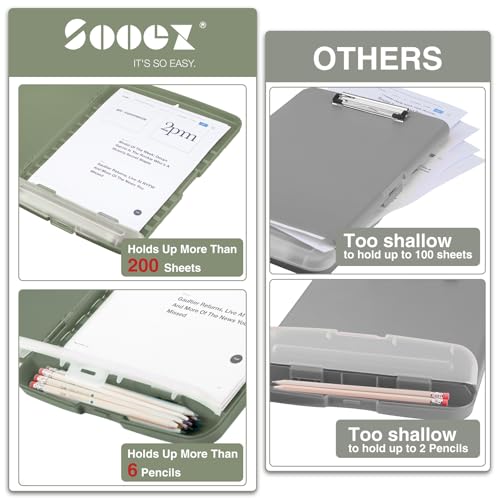 Sooez Clipboard with Storage, High Capacity Nursing Clip Board 8.5 x 11 with Pen Holder & Low Profile Clip, Plastic Clipboards Case Box, Teacher Must Haves School Office Supplies,Letter Size/ A4