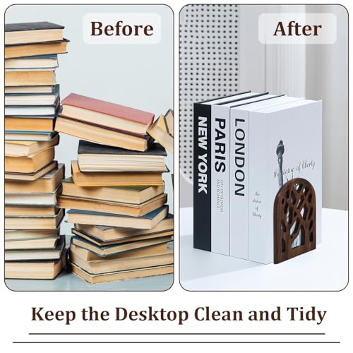 Wood Tree Book Ends Set of 2 Heavy Non-Skid Shelving Support