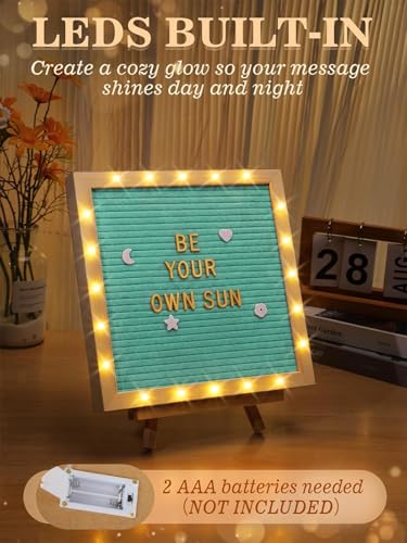 Blue Felt Letter Board with LED Lights & Stand - 10x10 Inch Halloween Decor