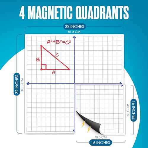 Houseables Magnetic Grid Whiteboard, Dry Erase Grid, Magnetic Graph Paper for Whiteboard, 32x32¡±, White, Laminated, Dry Erase Graph Board, XY Coordinate Lines, Math Graphing, Coordinate Plane, School