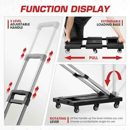 DNA MOTORING Folding Hand Truck Dolly Cart, 176lbs Capacity Foldable Dolly Cart, Heavy Duty Collapsible Luggage Cart, Platform Hand Truck, w/Telescopic Handle, 2 Bungee Cord, Red, TOOLS-00745