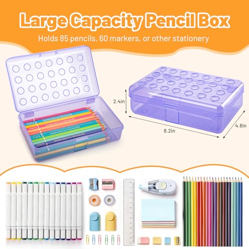 Blue Plastic Clear Hard Polka Dot Pencil Box Case - Cute Stationery Organizer