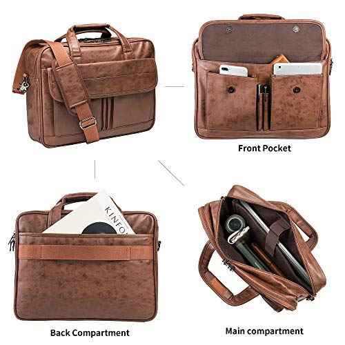 seyfocnia Men's Business Travel Briefcase Leather Handmade Messenger Bags Laptop Bag