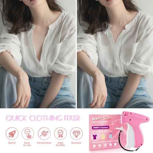 Stitch Gun for Clothes - Stitchy Tagging Gun for Clothing - Handheld Stitch Gun Quick Clothing Fixer - Includes 6 Needle£¬1500 Black Fasteners & 1500 White Fasteners (Carmine)
